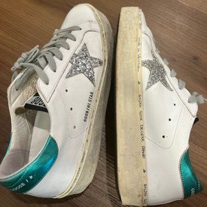 Golden Goose Hi Star Sneaker in White, Silver & Aquamarine